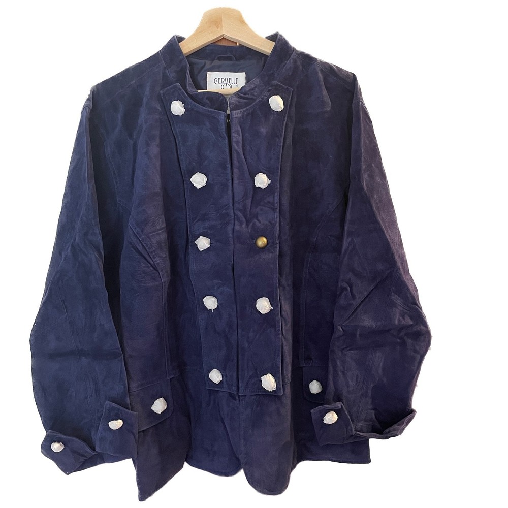 CERVELLE New Cobalt Blue Suede Peplum Jacket with Brass Buttons, Size 3X